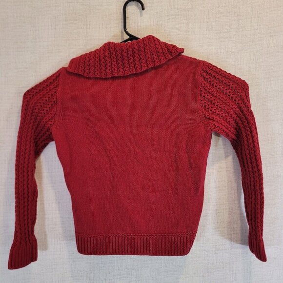Charter Club Sweater Womens Small Red Cable Knit V-Neck Button Collar - Picture 2 of 7